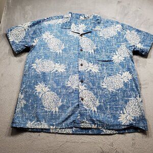 Palmwave Hawaii Button Up Hawaiian Tropical Shirt White Blue Men Sz 2XL